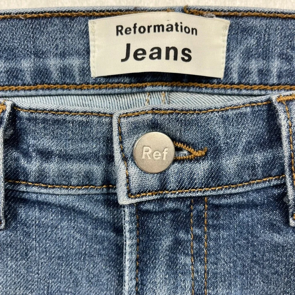 Reformation Mid Skinny Jeans Womens 26x29 Blue Rhine Wash Stretch Made in USA - Picture 2 of 14